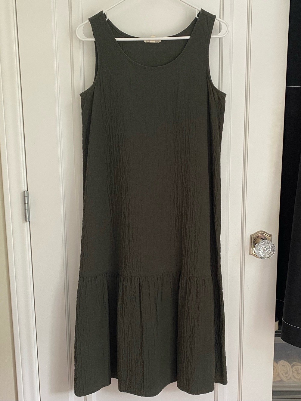 Eileen Fisher: Sleeveless Olive Green Textured Tiered Dress